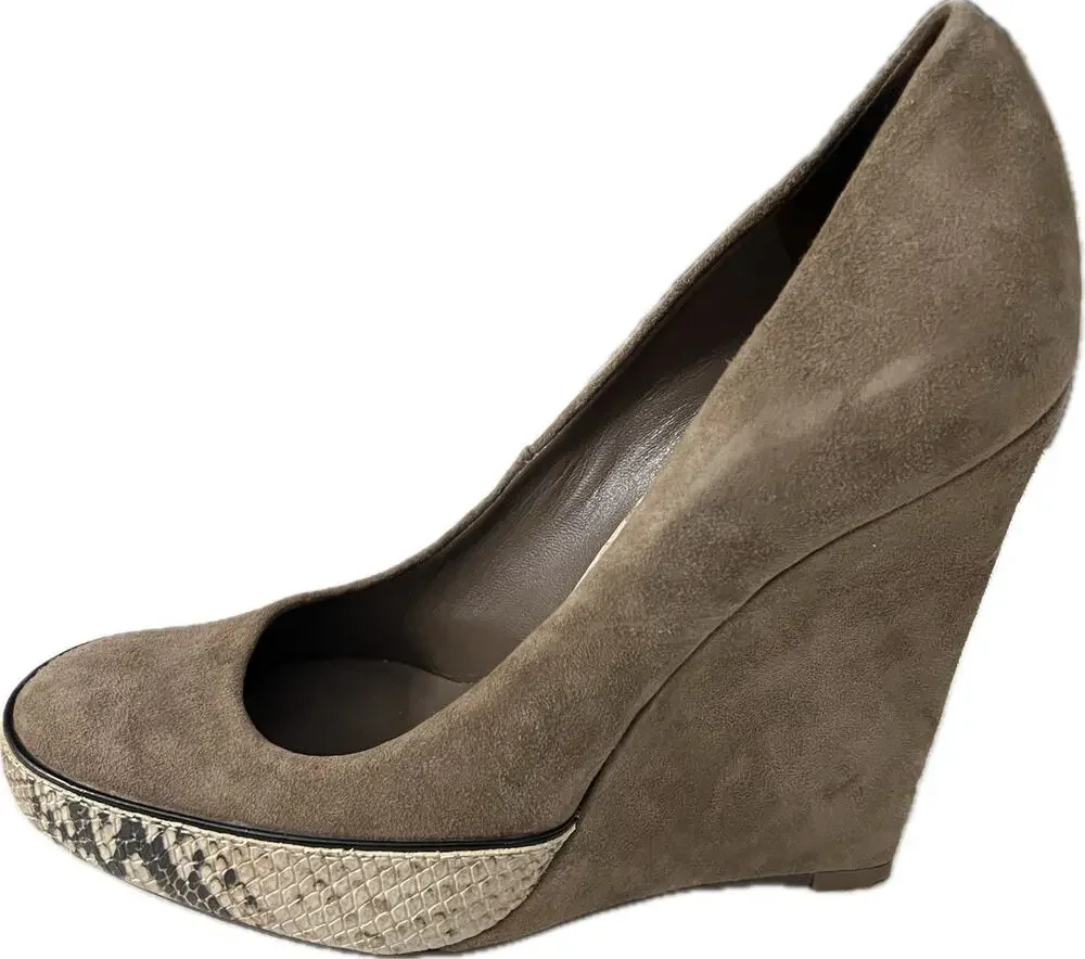 Tory Burch Sandra Pump Women's Size 8 Brown Leather Wedge Heel Platform Phython